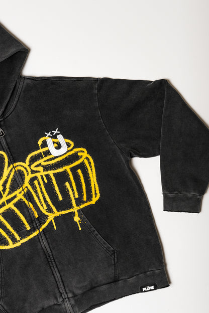 Spray Distressed Zip-Up Hoodie