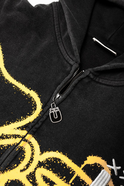 Spray Distressed Zip-Up Hoodie