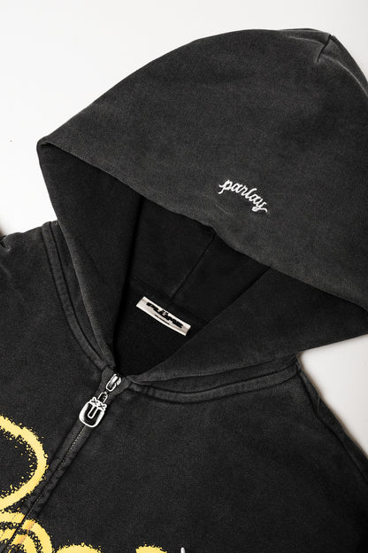 Spray Distressed Zip-Up Hoodie