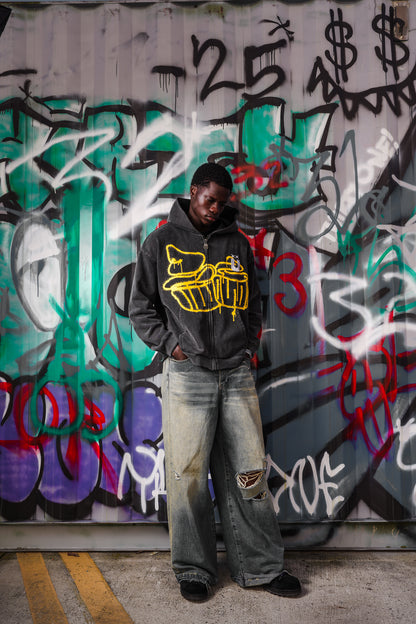 Spray Distressed Zip-Up Hoodie