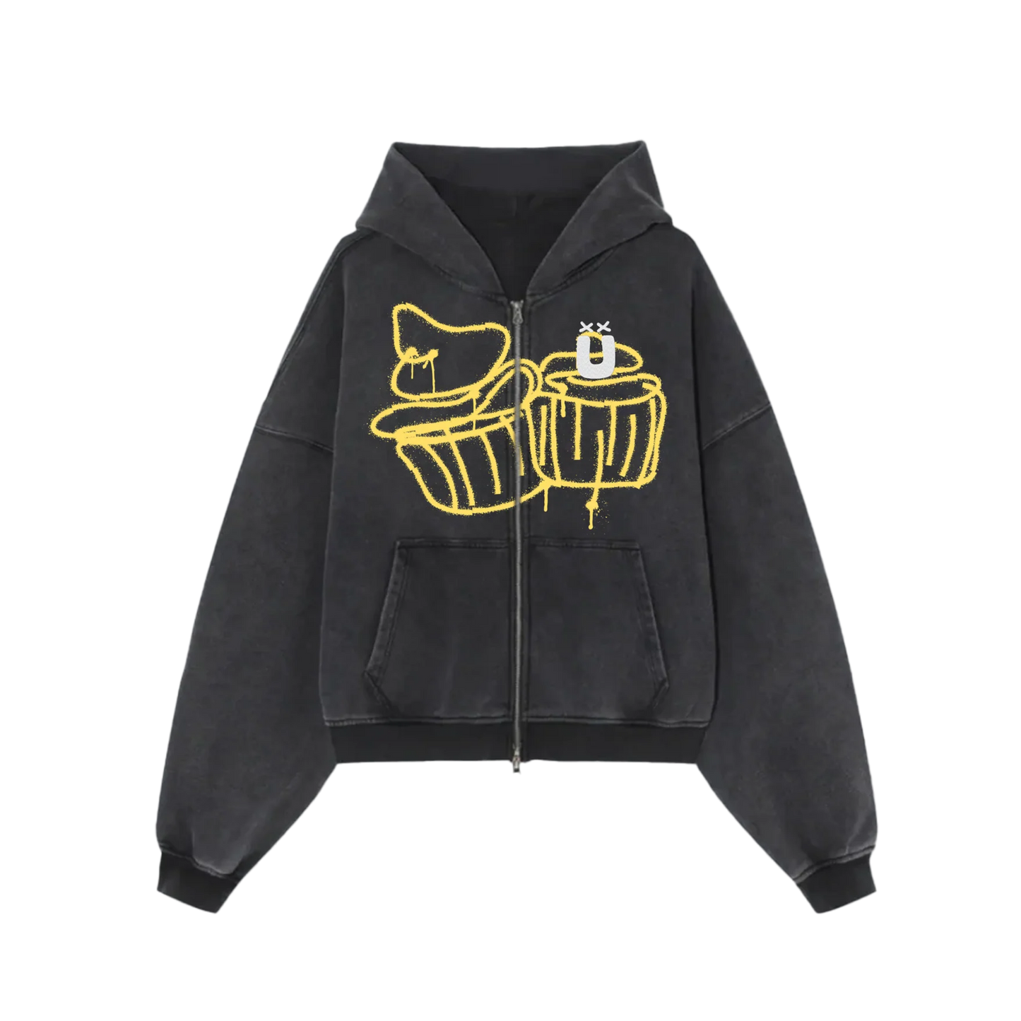 Spray Distressed Zip-Up Hoodie