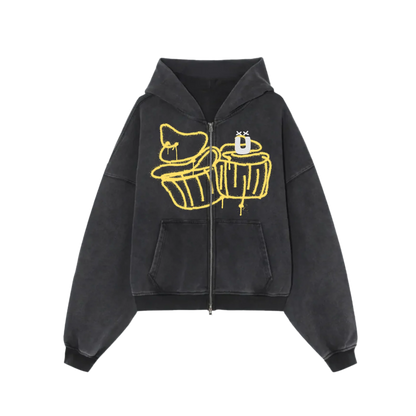 Spray Distressed Zip-Up Hoodie