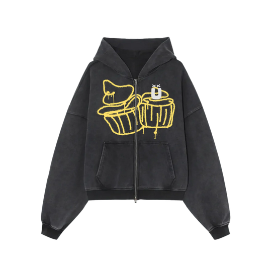 Spray Distressed Zip-Up Hoodie